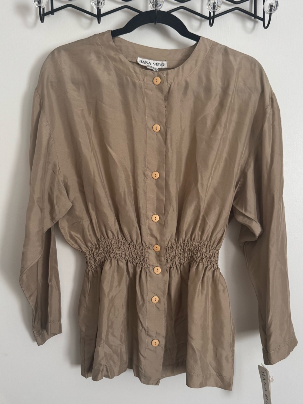 Vintage Hana Sung Tan Silk Blouse
